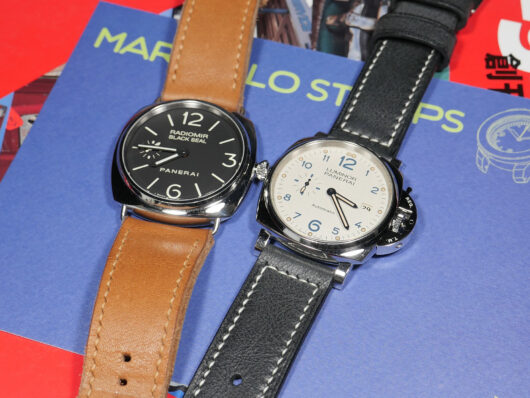 Close-up of Panerai DUE Ash Grey leather watch strap IMAGE