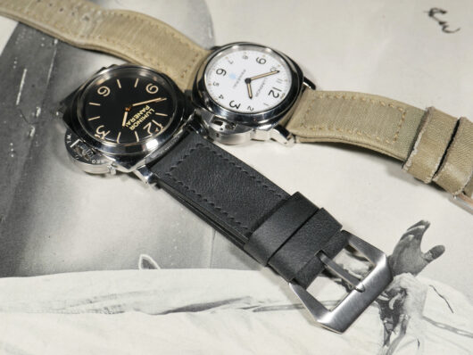 A visual treat displaying the refined aesthetics of a grey Panerai strap by Marcello Straps IMAGE