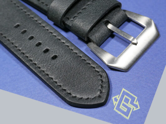 Feel the luxury through a detailed image of Marcello Straps' grey Panerai watchband IMAGE