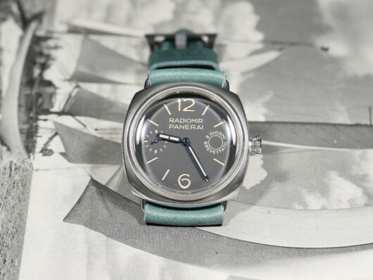 A photo of Green Radiomir Strap for Panerai rubber strap by Marcello Straps IMAGE