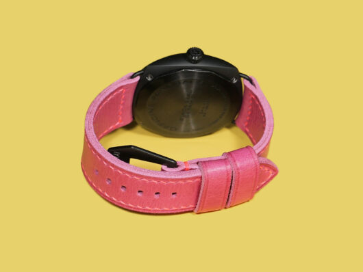 Top-down view of pink Radiomir strap for Panerai Radiomir