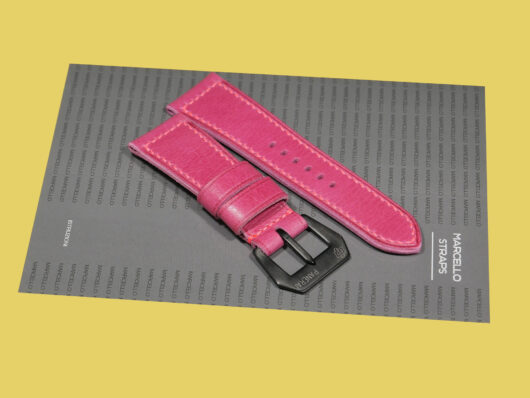 Side view of pink Radiomir strap for Panerai Radiomir