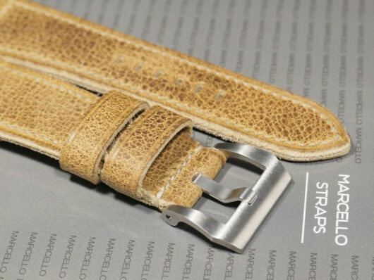 Tan custom Radiomir strap for Panerai Radiomir showing stitching