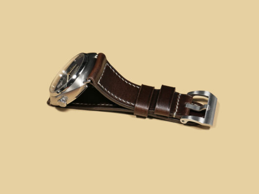 Detailed view of buckle on Dark Brown Panerai Radiomir Strap from Marcello Straps