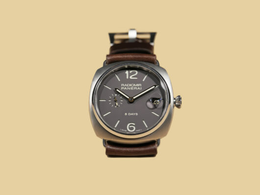 Dark Brown Panerai Radiomir Strap from Marcello Straps against a leather background