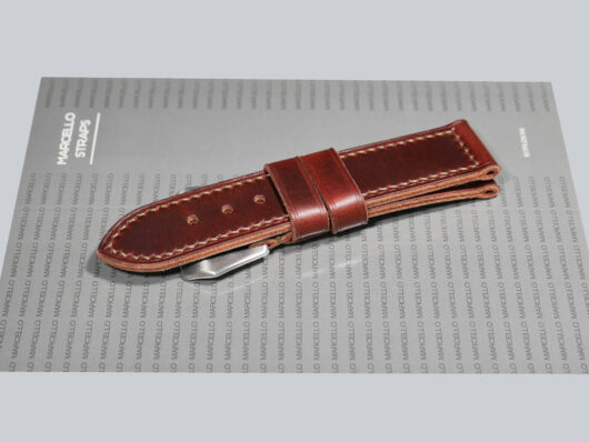 Elegant 44mm Burgundy Panerai Strap from Marcello Straps with polished buckle