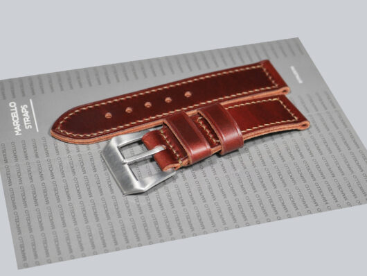 44mm Burgundy Panerai Strap from Marcello Straps featuring white stitching