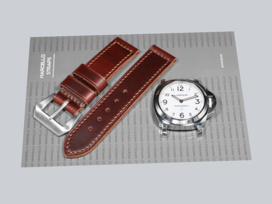 44mm Burgundy Panerai Strap from Marcello Straps on wrist with Panerai watch