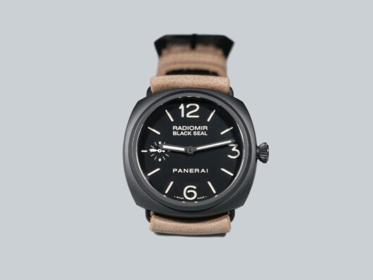 Grey Panerai Radiomir Strap from Marcello Straps on wrist with Panerai watch