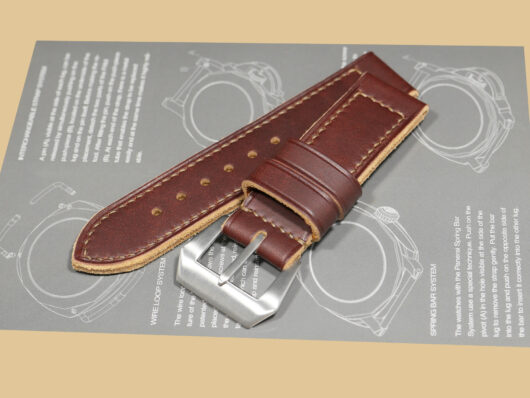 Close-up of Soft Burgundy Panerai Strap for 44mm Panerai from Marcello Straps.