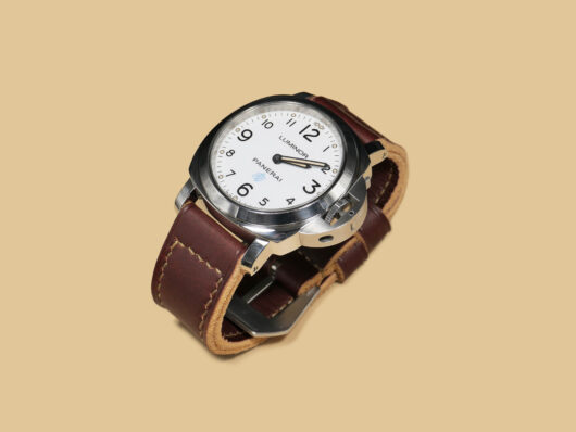 Soft Burgundy Panerai Strap for 44mm Panerai Watch by Marcello Straps - Side angle.